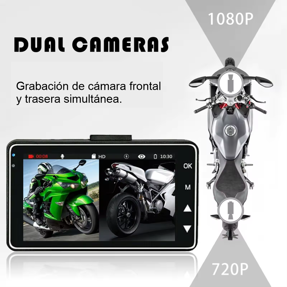 Cámara De Moto Dual Dvr 3inch Full Hd Impermeable Sport Lcd