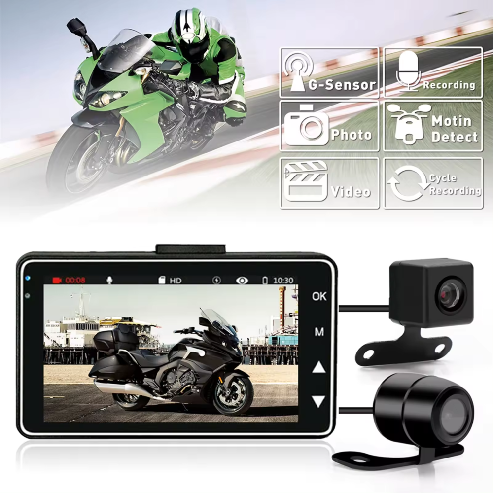 Cámara De Moto Dual Dvr 3inch Full Hd Impermeable Sport Lcd